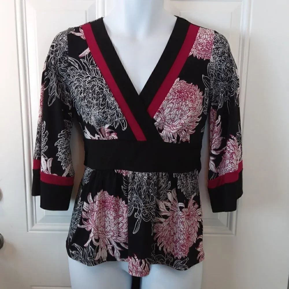 AGB red white black printed blouse